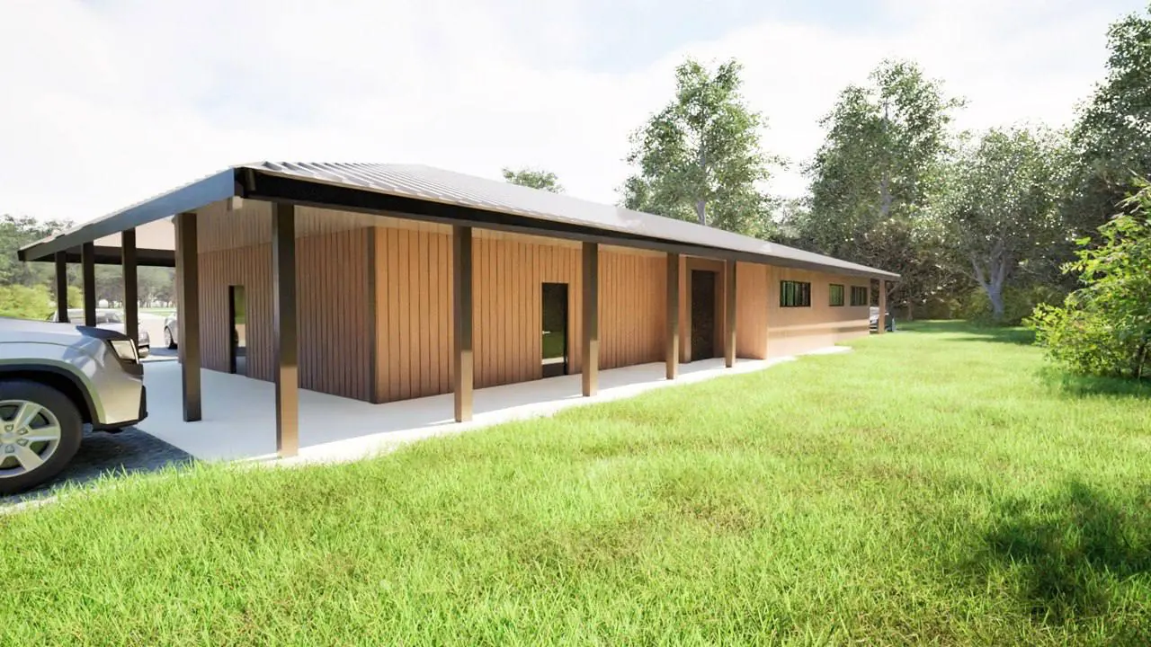 Exterior rendering of the planned Mikvah Be'er Yeshaya building