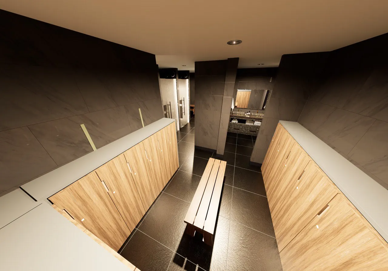 Planned men's mikvah locker and changing area