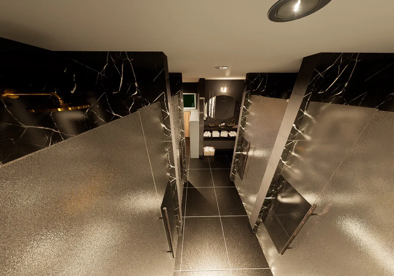 Planned men's mikvah shower stalls
